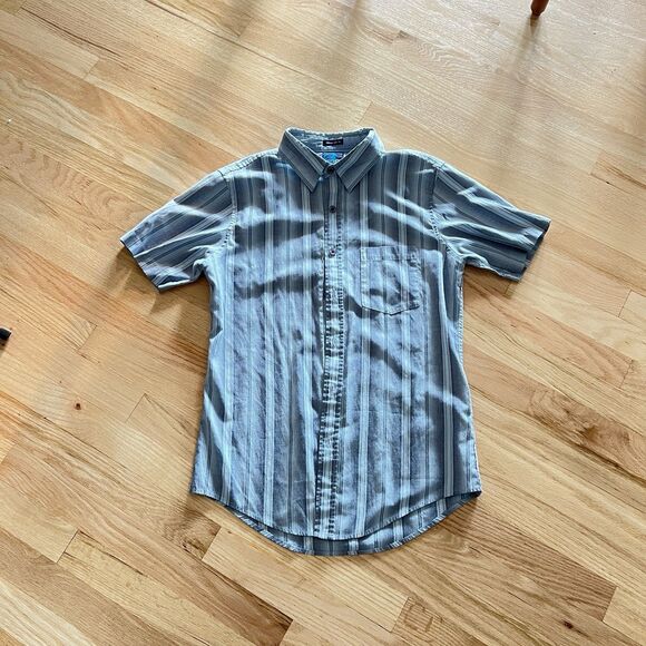 Y2K Vintage Anchor Blue Button Up Short Sleeve striped Shirt Blue Size small - Picture 2 of 5